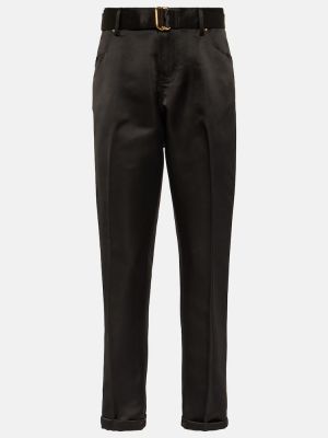 Pantaloni cu picior drept de mătase Tom Ford negru