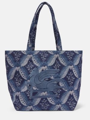 Borsa shopper in tessuto jacquard Etro blu