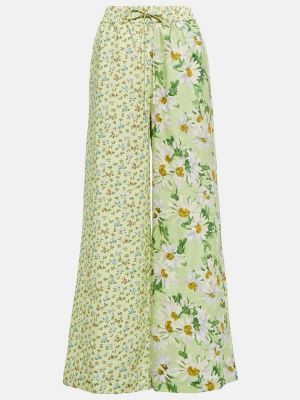 Voľné kvetinové ľanové nohavice Alã©mais zelená