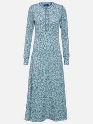 Хлопковое длинное платье в цветочек с принтом Polo Ralph Lauren синее