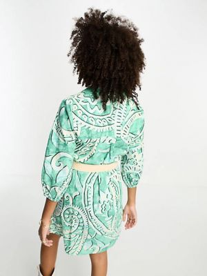 Платье с воротником с принтом River Island зеленое