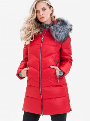 Prošívaný kabát s kožíškem s kapucí Kara - červená