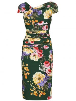 Midi kleita ar ziediem ar apdruku Dolce & Gabbana zaļš