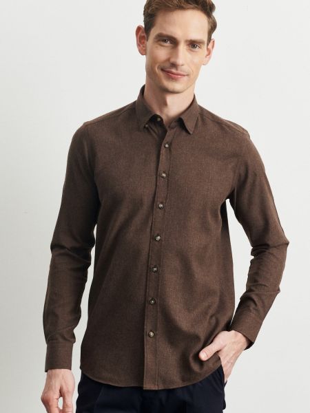 Μακρύ πουκάμισο με κουμπιά σε στενή γραμμή φανελένιο Altinyildiz Classics καφέ