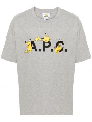T-shirt di cotone con stampa A.p.c. grigio