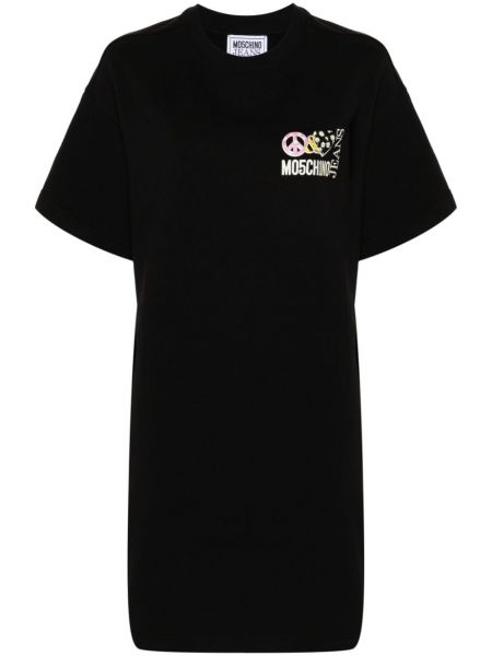 Bavlněné tričkové šaty s potiskem Moschino Jeans černé