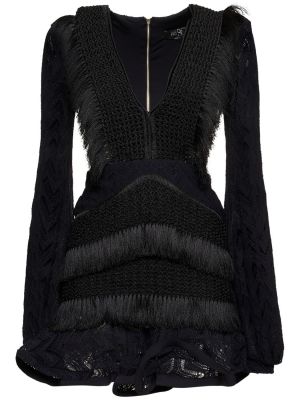 Mini šaty s třásněmi na zip Patbo - černá