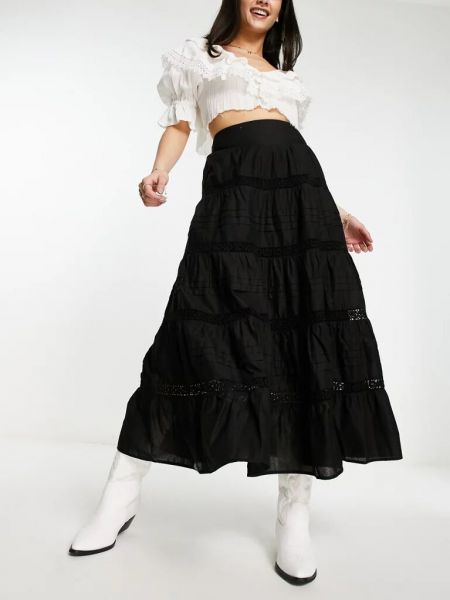 Кружевная хлопковая длинная юбка бохо Miss Selfridge черная