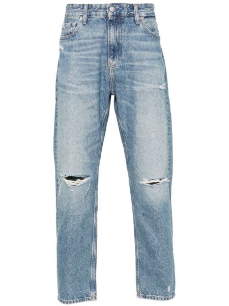 Madala vöökohaga sirged teksapüksid Calvin Klein Jeans sinine