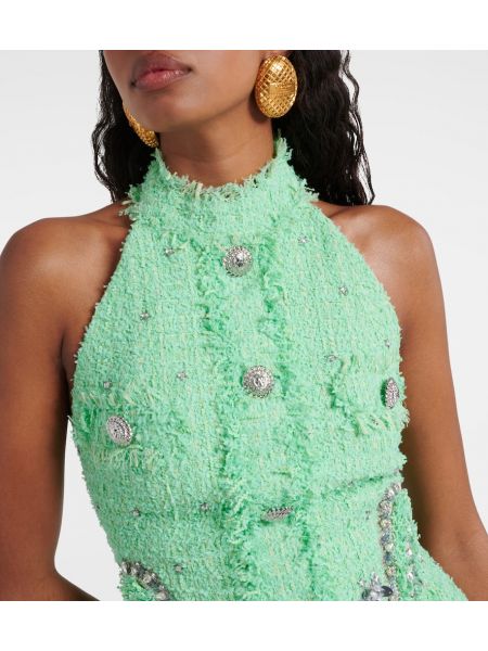 Tvídové šaty Balmain zelené