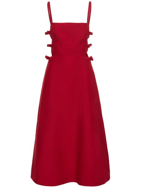 Krepové hedvábné vlněné midi šaty Valentino červené