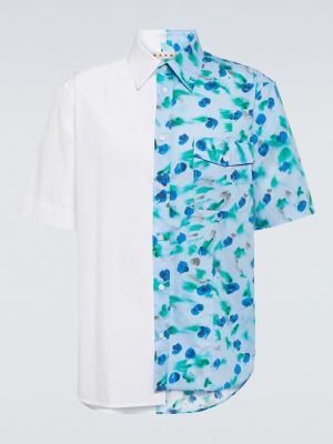 Хлопковая рубашка в цветочек с принтом Marni синяя