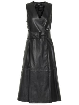 Elegantní kožené midi šaty Joseph - černá