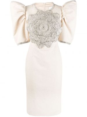 Jedwabna sukienka koktajlowa w kwiatki Loulou biała
