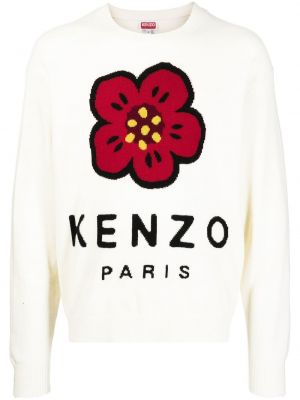 Sweter wełniany z nadrukiem Kenzo biały