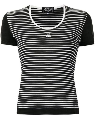 Camiseta a rayas Chanel Pre-owned negro