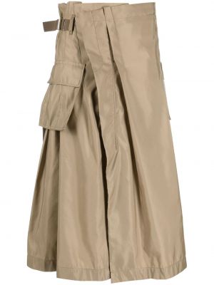 Plisované asymetrické midi sukně Sacai béžové