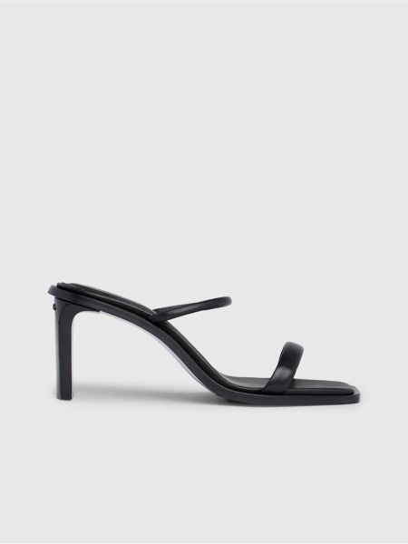Kožené sandály na podpatku Calvin Klein černé