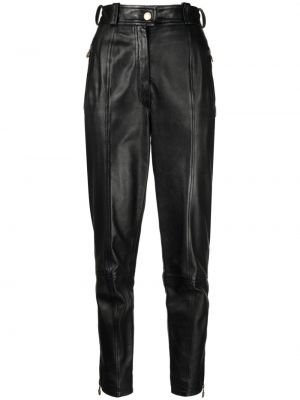Usnjene ravne hlače Chanel Pre-owned črna