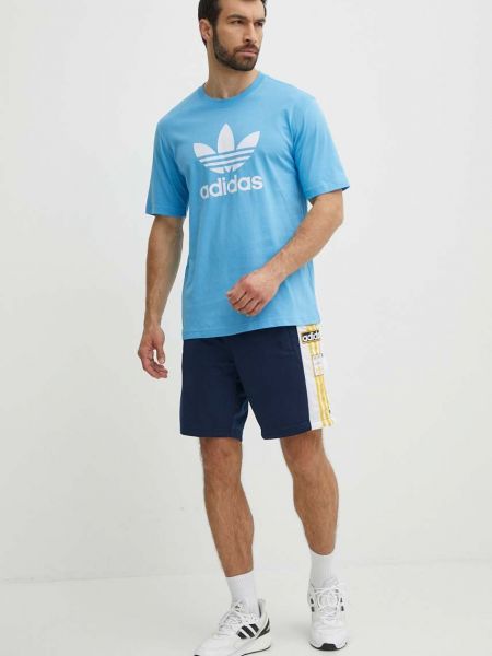 Bavlněné tričko s potiskem Adidas Originals modré