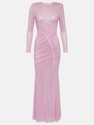 Křišťálové dlouhé šaty se síťovinou Self-portrait růžové