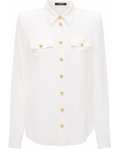 Průsvitná hedvábná košile s knoflíky Balmain bílá