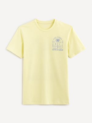 Тениска с принт Celio жълто