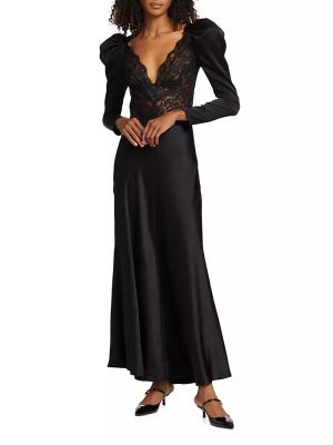 Атласное платье с пышными рукавами Rodarte черное