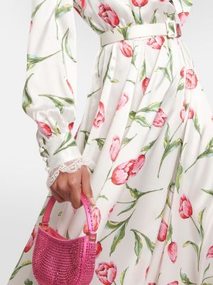 Robe mi-longue en soie à fleurs Rodarte blanc