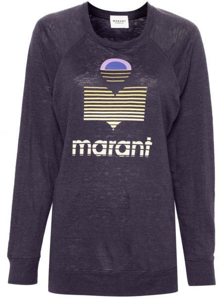 Ľanové tričko s potlačou Marant Etoile fialová