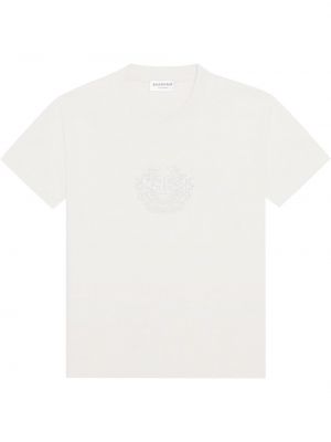 Bavlnené tričko s výšivkou s krátkymi rukávmi Balenciaga - sivá