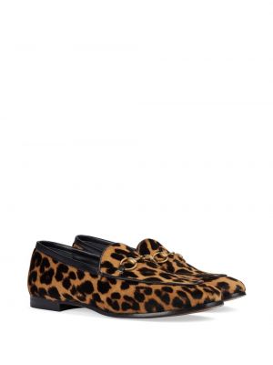 Leopardí kožené loafers s potiskem Gucci