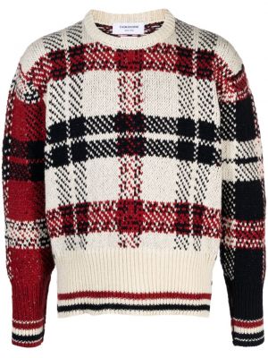 Кариран вълнен пуловер Thom Browne бяло