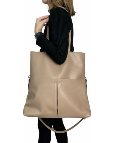 Кожаная сумка шоппер с накладными карманами Polina & Eiterou