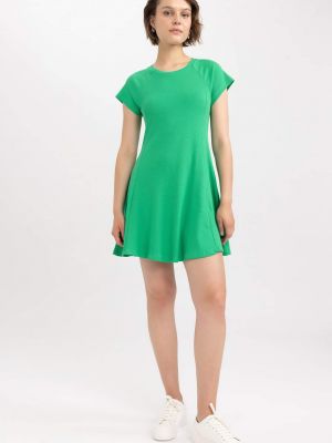 Dzianinowa sukienka mini z krótkim rękawem Defacto zielona