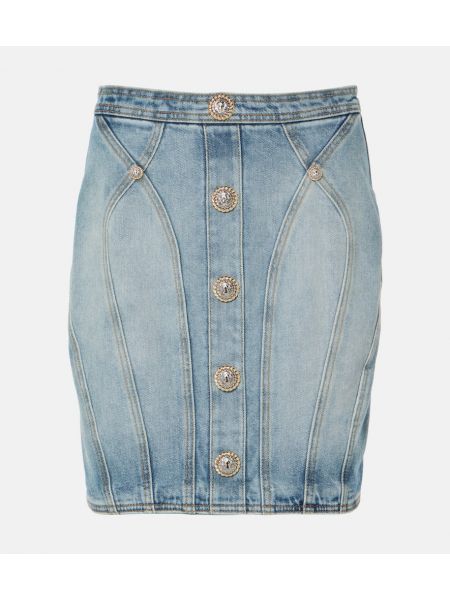 Højtaljet denimnederdel Balmain blå