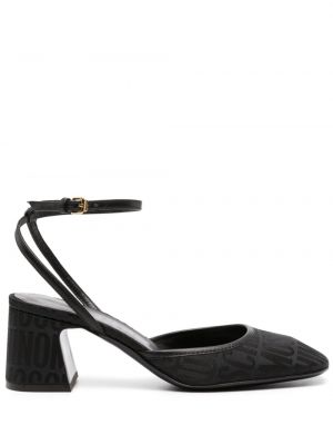 Жакардови полуотворени обувки с ток Moschino черно