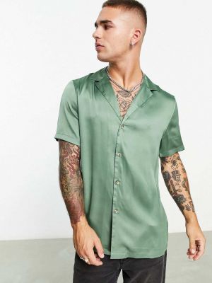 Атласная рубашка с глубоким декольте Asos зеленая