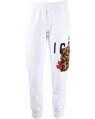 Pantaloni cu imagine cu model leopard Dsquared2 alb