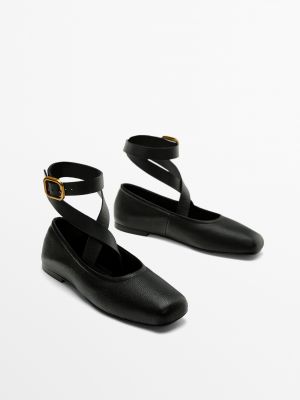Балетки с квадратным носком Massimo Dutti черные