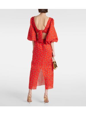 Lniana sukienka midi z nadrukiem Johanna Ortiz czerwona