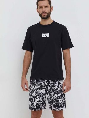 Pamučna pidžama s printom Calvin Klein Underwear crna