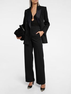 Vlněné saténové rovné kalhoty relaxed fit Isabel Marant černé