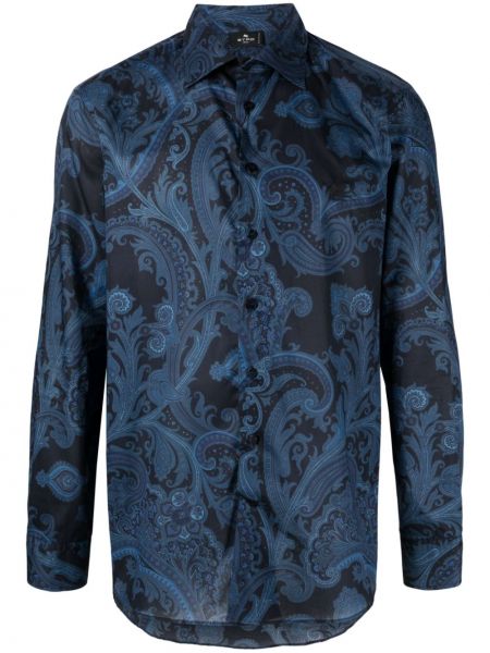 Βαμβακερό πουκάμισο με σχέδιο paisley Etro μπλε