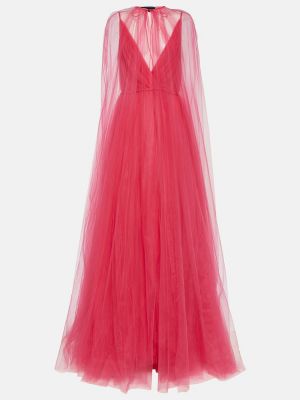 Tylové dlouhé šaty Costarellos růžové