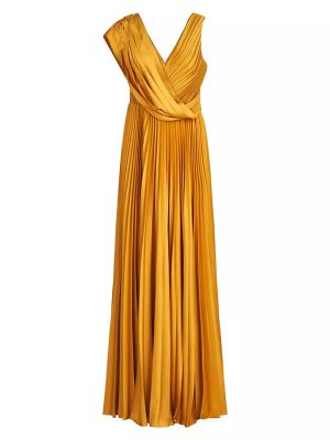 Плиссированное атласное платье Theia золотое
