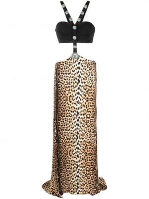 Dlouhé šaty s potlačou s leopardím vzorom Roberto Cavalli čierna