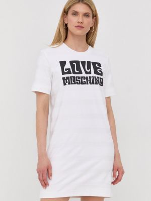 Love Moschino rochie din bumbac culoarea alb, mini, drept