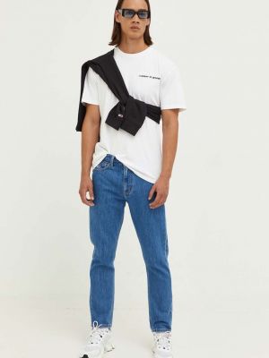Bavlněné tričko s dlouhým rukávem s dlouhými rukávy s aplikacemi Tommy Jeans černé