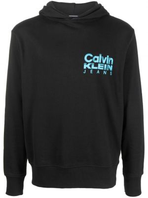 Bombažna jopa s kapuco s potiskom Calvin Klein črna